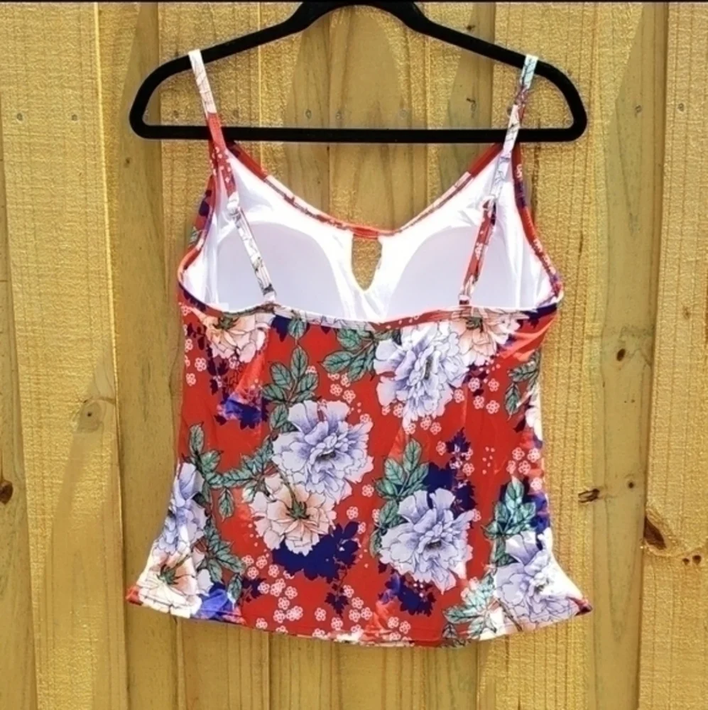 Cleanwater Floral Adjustable Swimsuit‎ Bandeau Top Blouse XL NWT